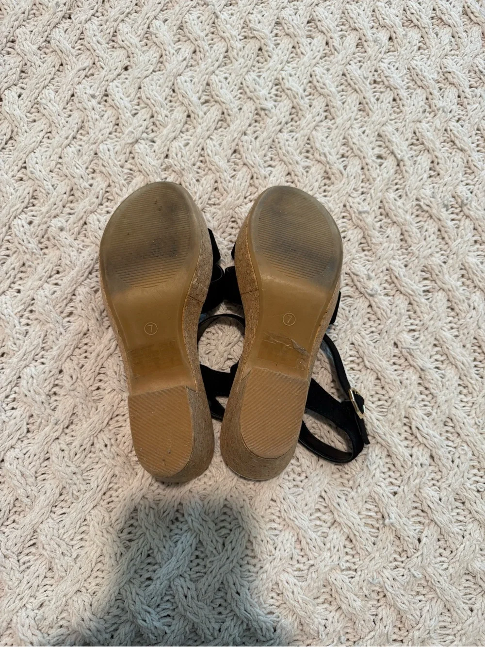 Evans Black Cork Platform Sandals with Ankle Strap Size 7